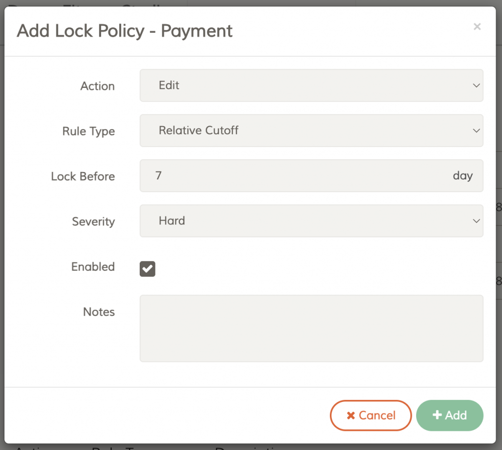 FeePlus Add Payment Lock Policy - Relative Cutoff with Hard Severity
