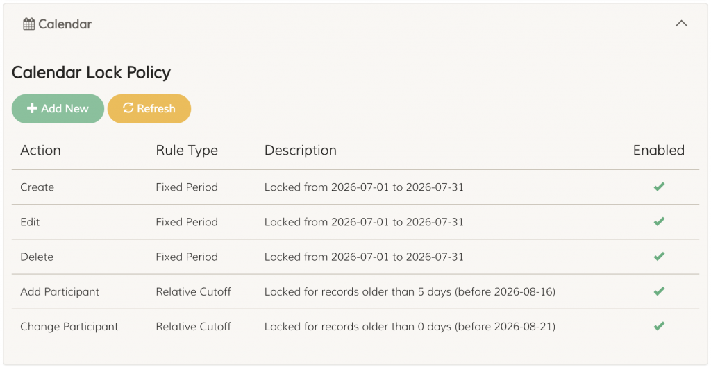 FeePlus Calendar Lock Policy